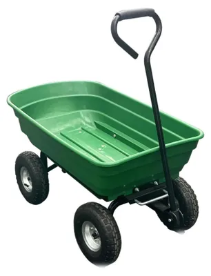 Image de Chariot de jardin - Chariote de transport - À 4 roues - Chariot de manutention robuste - Avec pied de support - Pour jardin, cour, extérieur - Vert