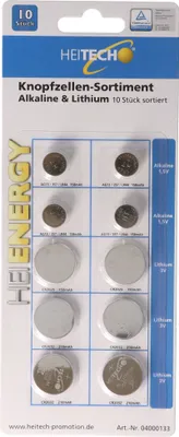 Produktbild von 10 Stück Alkaline und Lithium Knopfzellen Batterien, für viele Anwendungsgebiete, sortiert im Set