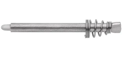 A close-up studio shot of a metal component with a spring.