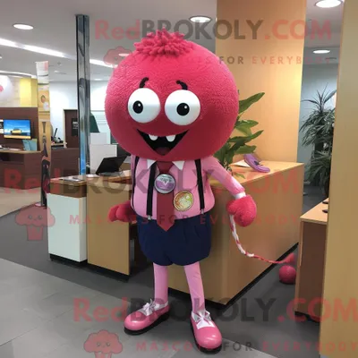 Produktbild von Maskottchenkostüm REDBROKOLY Pink Meatballs mit Schlagjeans und Krawattennadeln