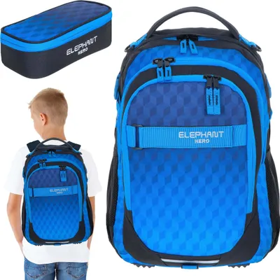 Produktbild von Schulrucksack Set 2 Teile Elephant Hero Signature Rucksack Schultasche Jungen Mäppchen Box 12868 Dark Blue Cube Blau r mb