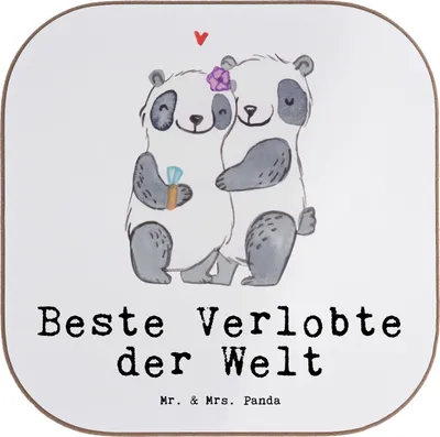 Produktbild von Mr. & Mrs. Panda Tassen Untersetzer Panda Beste Verlobte der Welt - Weiß - Geschenk, Ehe, Frau, für Gläser, Tischschoner, Tischuntersetzer, Verloben, gläseruntersetzer