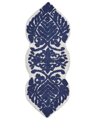 Produktbild von BELIANI Badematte Marineblau Baumwolle 150 x 60 cm Symmetrisch Zweifarbig mit Orientalischem Muster Modern Flauschig Bodenmatte Badezimmer Ausstattung