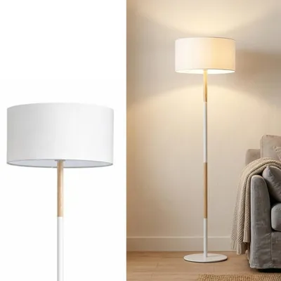 Zdjęcie produktu dla Lampa stojąca w stylu skandynawskim z podstawą z naturalnego drewna – E27 „EIRA”