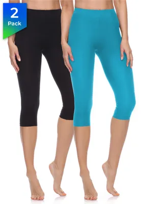 Produktbild von Merry Style Damen 3/4 Leggings Fitnesshose aus Baumwolle 2 Pack MS10-199 (Schwarz/Dunkeltürkis, S)