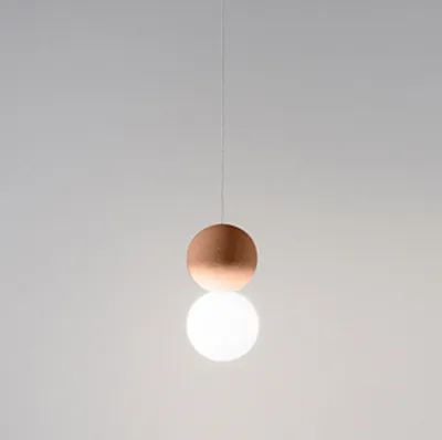 Immagine prodotto di Sfera - Lampada a sospensione singola con sfera in cemento rosso e vetro opale - 1XG9 max 1X7W, montatura bianca, IP20