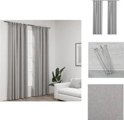 Produktbild von vidaXL Verdunkelungsvorhänge Haken Leinenoptik 2 Stk. Grau 140x245 cm - Vorhänge & Gardinen