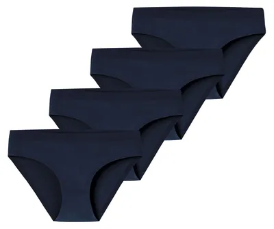 Image de Schiesser, lot de 4 slips invisibles pour femmes, en coton, couleur bleu nuit, taille 34