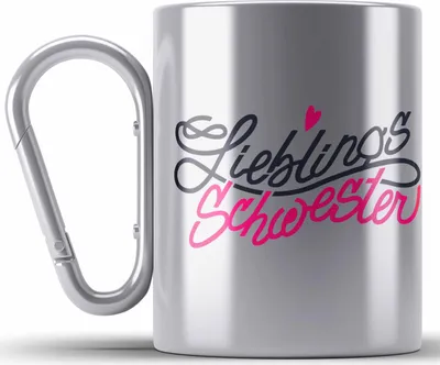 Produktbild von Trendation - Beste Schwester Edelstahl Tasse Karabiner Geschenk von Schwester an Schwester Lieblingsschwester (Silber)