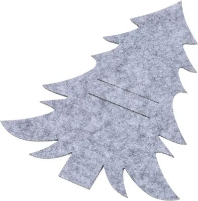 A single grey felt Christmas tree shaped cutlery pocket with two horizontal slits for cutlery.