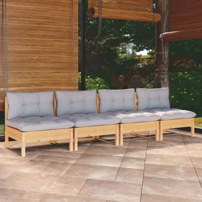 Immagine prodotto di Maison Exclusive - Divano da Giardino a 4 Posti con Cuscini Grigi Massello di Pino