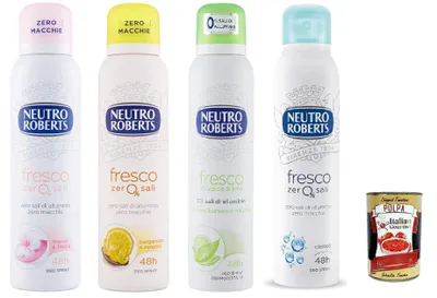 Produktbild von Testpaket Neutro Roberts deo Fresco Spray Deodorant ohne Aluminiumsalze, null Flecken 4x 150 ml + Italian Gourmet Polpa 400g
