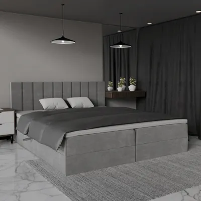 Produktbild von QLA Möbel Boxspringbett Bergamo 200x200  mit 2 Bettkästen, Doppelbett mit Matratze und Topper, Polsterbett, Bett. Farbe Grau