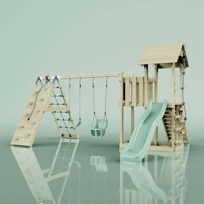 Produktbild von OutdoorToys Spielturm Roskilde aus Holz in Grün Babyschaukel