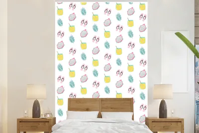 Produktbild von MuchoWow® Fototapete für Wohnzimmer oder Schlafzimmer Wandtapete Vinyl Motivtapete Sommer - Pastell - Muster - 195x300 cm - Das Hintergrundbild