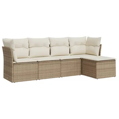 Produktbild von Modulares Gartenmöbel-Set, 5-teilige Sofagarnitur mit Stauraum, wasserabweisendem Beutel und Kissen, PE-Rattan, Beige