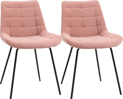 Obrázek produktu pro HOMCOM Sada 2 jídelních židlí Kuchyňská židle Čalouněná židle s opěradlem, sametový potah sedáku, do obývacího pokoje, retro design, ocelové nohy, růžová barva 50 x 61 x 79 cm