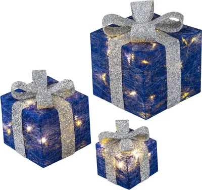 Produktbild von Bambelaa! LED Beleuchtetes Geschenkboxen-Set, 3-tlg (Blau-Silber)