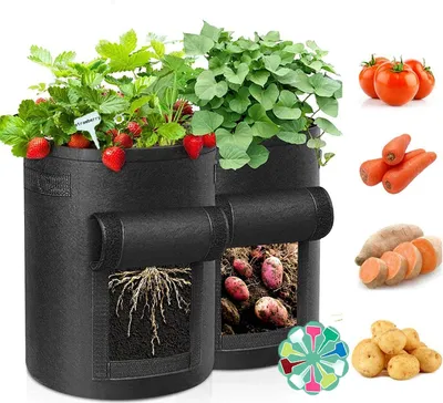 Produktbild von 2 Stück Kartoffelsack, 7 Gallonen Pflanzsack Pflanzbeutel Pflanztopf mit Sichtfenster und Griffen, Atmungsaktive Pflanztaschen für Kartoffeln, Blumen, Pflanzen, Gemüse