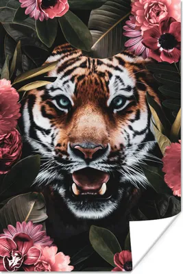 Produktbild von MuchoWow® Poster Rosa - Tiger - Pflanzen 60x90 cm - Wanddekoration
