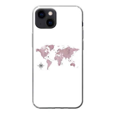 Produktbild von MuchoWow® Handyhülle Schutzhülle Hülle für iPhone 13 mini Weltkarte - Rosa - Flugzeug Silikon Softcase Handy Hülle - Softcase