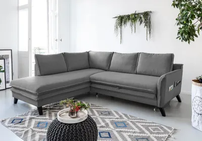 Produktbild von MIUFORM Charming Charlie - Ecksofa mit Bettfunktion und Bettkasten L-FORM LINKS - 234x200cm - Grau - Sofa Schlafsofa Couch