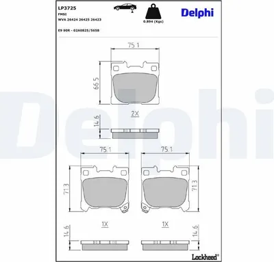 Produktbild von DELPHI Bremsbeläge Satz Hinten Bremsklötze für TOYOTA YARIS (P21, PA1, PH1) LP3725