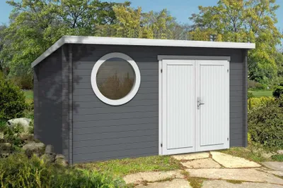 Produktbild von Alpholz Gartenhaus Maria-Rondo 400x320cm Naturbelassen 44 mm Wandstärke