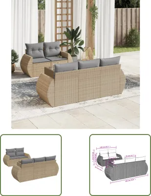 Produktbild von The Living Store 6-tlg. Garten-Sofagarnitur mit Kissen Beige Poly Rattan
