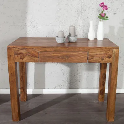 Produktbild von cagü: Exklusiver Design Schreibtisch [AGRA] Sheesham massiv Holz mit Schublade 100cm x 40cm