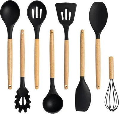 Produktbild von Famanu Küchenset - Kochutensilien - Hitzebeständiges Silikon - 18-teilig - Schwarz