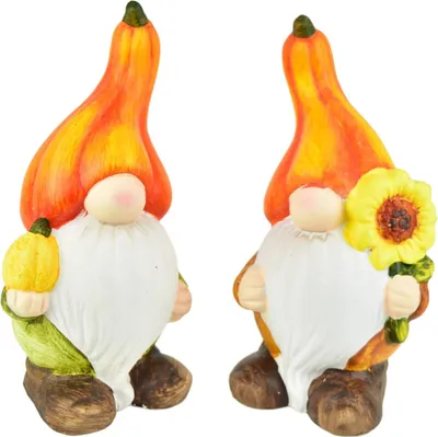 Produktbild von Zwerge mit orangefarbener Keramikkappe, 2er-Set, 15 x 8 cm