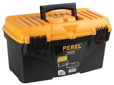 Produktbild von Perel Werkzeugkoffer 25,7L mit herausnehmbarer Einsatzbox, Kunststoff Toolbox mit klappbarem Griff
