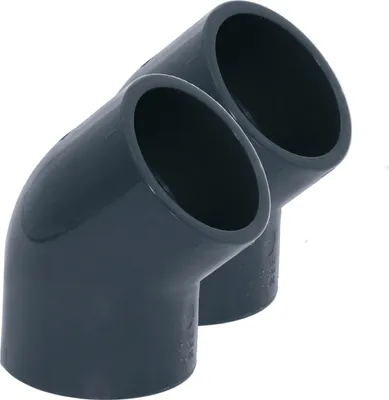 Produktbild von HAF 2x PVC Fittings Winkel 45° mit 50mm x 50mm | Klebemuffe x Klebemuffe | Winkelverbinder aus grauem PVC-U | PN16 für PVC Rohr, Schwimmbad & Teich