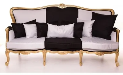 Produktbild von Casa Padrino Luxus Barock Sofa 210 cm - Barock Sitzbank in Schwarz Weiß und Gold - Prunkvolles Design