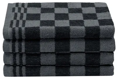 Image de Torchon - Set de 4 - 100 % coton - 50 x 50 cm - Noir à carreaux