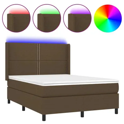Immagine prodotto di Letto a Molle Materasso e LED Marrone Scuro 140x200 cm Tessuto