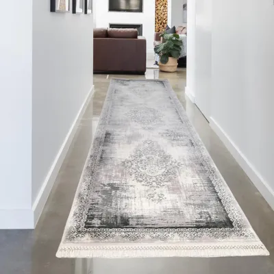 Produktbild von Orientalischer Wollteppich - verwaschener Effekt - grau Größe - 80 x 300 cm