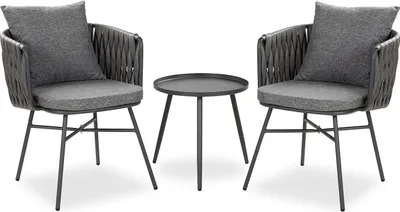 Image de Salon de jardin Ensemble table et 2 chaises de jardin rotin gris Meubles de détente extérieur Mobilier de jardin