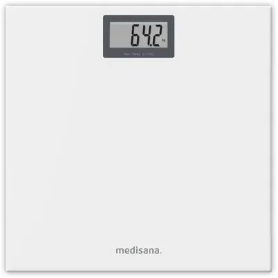 Produktbild von MEDISANA PS 404 Personenwaage, maximale Tragfähigkeit: 180 kg, weißes Glasdesign, LCD-Display, berührungsempfindliche Bedienung