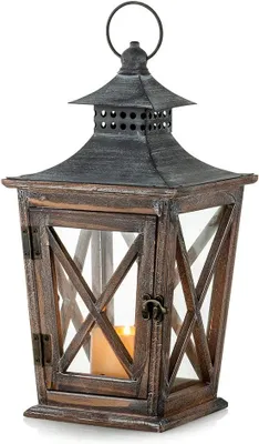 Productafbeelding van Decoratieve Kaarslantaarns Binnen: Rustieke Houten Lantaarn Kaarshouders