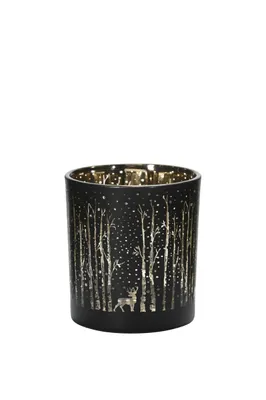Produktbild von 2x Windlicht Wald Glas Teelichthalter D7xH8cm schwarz-gold