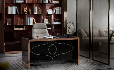 Produktbild von Tisch Stuhl Arbeitszimmer Schreibtisch Schwarz Büro Einrichtung Möbel Luxus 2tlg