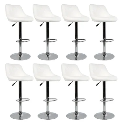 Produktbild von 8er Set Barhocker mit Fußablage Kunstleder, höhenverstellbar 60-82 cm, 360° drehbar, | Weiß