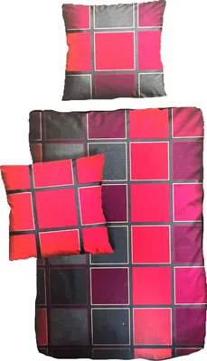 Produktbild von Hochwertige Baumwolle Bettwäsche Kariert Rot Schwarz 135x200 80x80cm: 2 tlg.