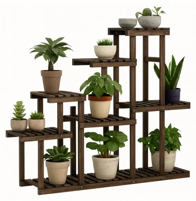 Immagine prodotto di Takumi - Scaffale per Piante Fioriera 113x97x25 cm Porta Vasi da Interno 9 Ripiani in Legno di Abete