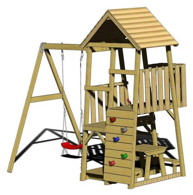Produktbild von Wendi Toys Holz Spielturm Gorilla mit Rutsche, Kletterwand, Schaukel und Picknicktisch Natur 290x270x270 cm