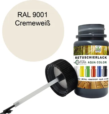Produktbild von Reparaturlack Lackstift RAL Lack Pinselflasche 50ml. Farbe Holz Metall Möbel Auto Bad Retuschierlack - RAL 9001 Cremeweiß