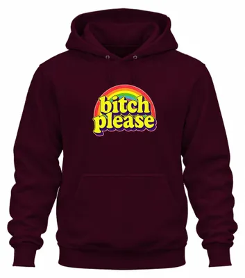 Productafbeelding van "Bitch please" Retro Regenboog Jaren '70, brutaal cadeau, grappige hoodie, burgundy, maat M