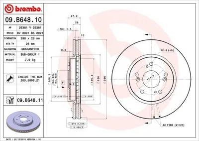 Produktbild von 2x BREMBO 09.B648.10 Bremsscheibe Vorderachse
